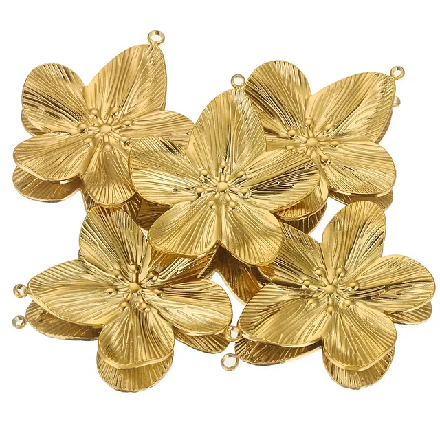 5 pz/lotto ciondoli in acciaio inossidabile grande fiore fascino PVD placcato oro metallo orecchino collana braccialetto creazione di gioielli all'ingrosso all'ingrosso 1