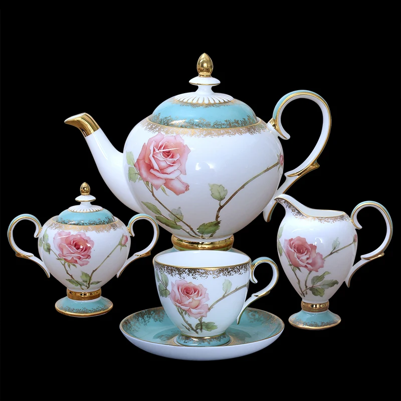 

Костяная фарфоровая кофейная чашка в комплекте, горшок, сахарная банка, роскошные зеркальные кофейные чашки, блюдце, пара