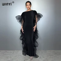 WINYI couleur unie plissée élastique robe mince vêtements de plage caftan abaya dubaï robe de soirée de luxe robe de soirée abaya femme musulmane 1