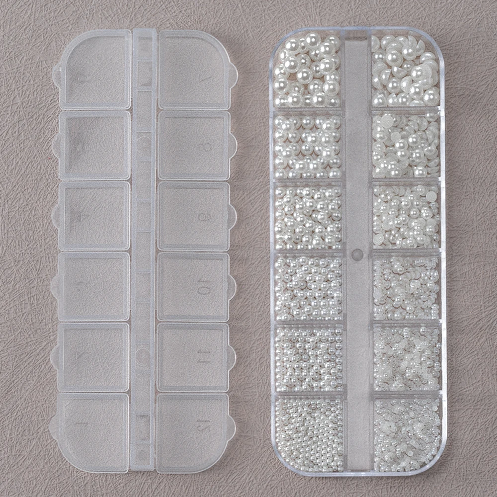 Round White Pearls Nail Beads Nail Charms 12 grids (0.15-0.5cm) Caviar Beads Nail Jewels Half Round Pearl Gems DIY Nail Art Deco 6