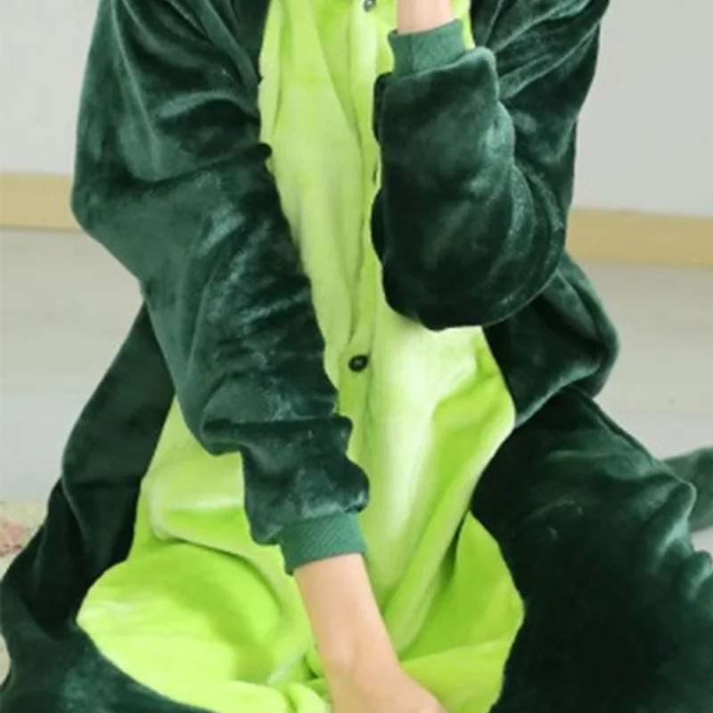 Thickened Warm Winter Children Dinosaur One-Piece Pajamas Flannel Cartoon Anime Sleepwear