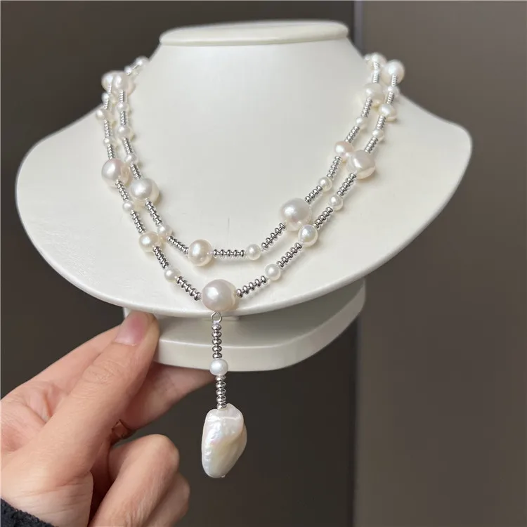 

21-23" Natural White Keshi Pearl Necklace Pendant Necklace For Women