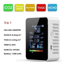 홈피쉬 5in1 온도 습도 측정기 CO2 미터 디지털 이산화탄소 TVOC HCHO 감지기 공기질 모니터