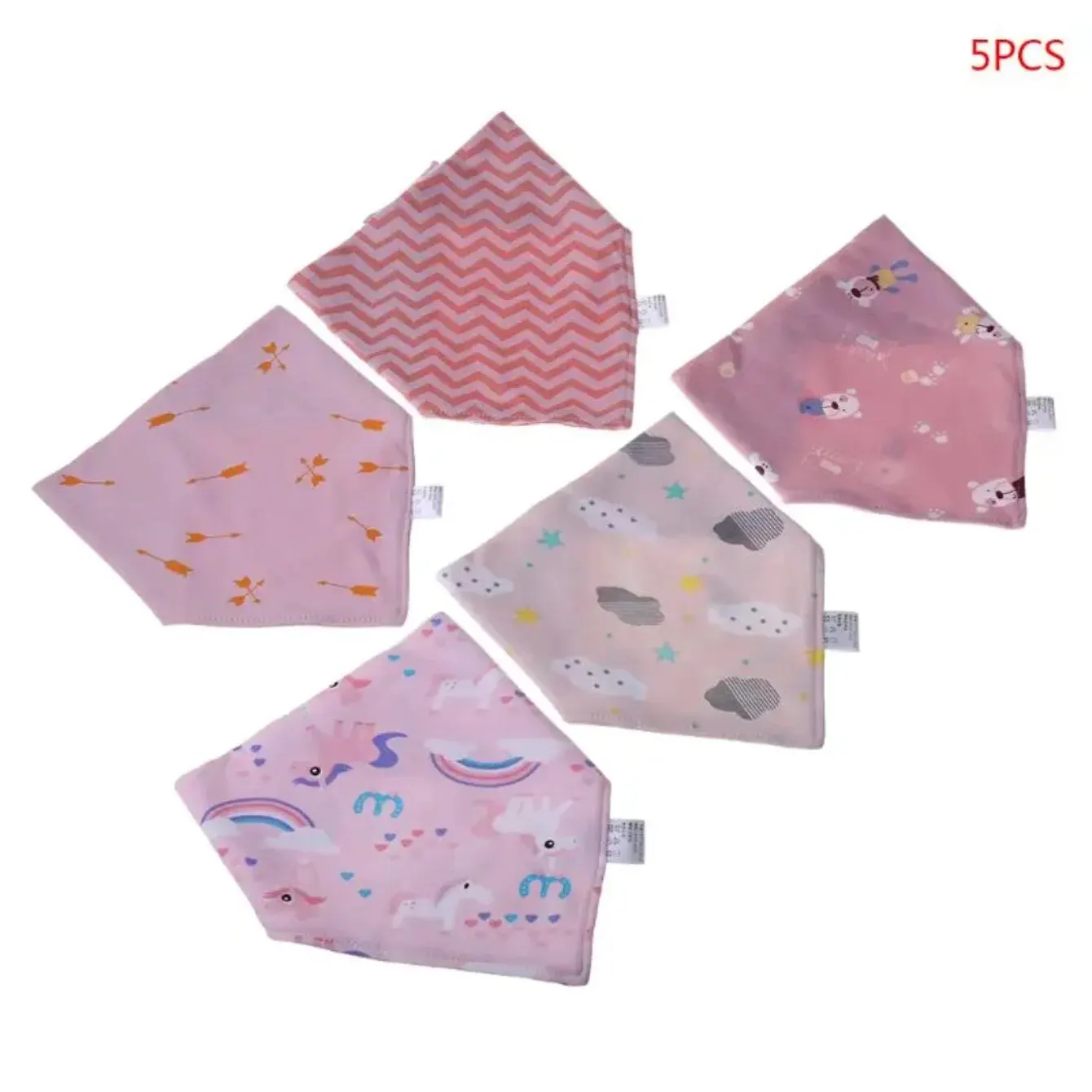 Baby Bib 5pcs Baby Bibs Scarf Headscarf Bandana Triangle Towel Bibs Drip Towel Pretty Colourful Cartoon Printing Designs