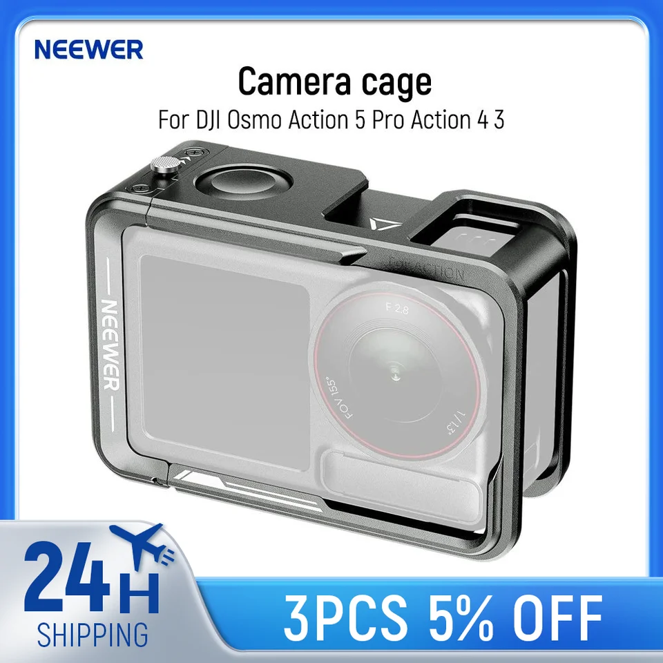 NEEWER Kit Gabbia Per Action Camera DJI Osmo Action 5 Pro/4/3 - Telaio In Lega Di Alluminio Con Supporto Magnetico E Slitta Fredda
