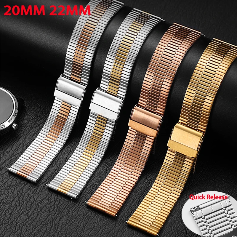 Premium Stainless Steel Quick Release Watch Strap - Universal Fit 20mm/22mm Metal Bracelet