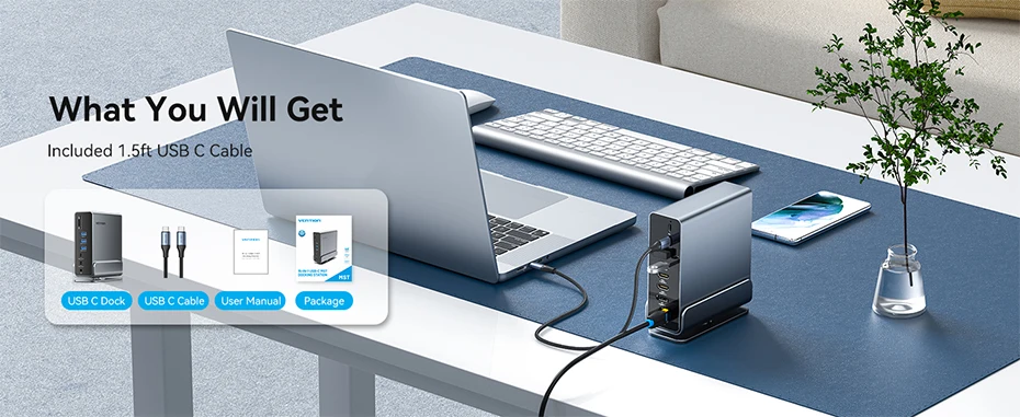 USB C HUB Docking Station to HDMI 4K@60Hz DP Four-Screen MST Display USB 3.2 A R