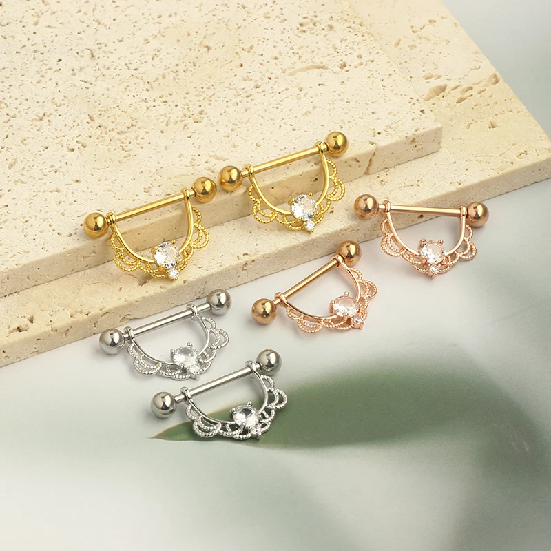 14G Nipple Rings Surgical Steel Nipple Piercing Jewelry zircon Nipple Barbell Piercing Jewelry 3 color mix wholesales cheap pric