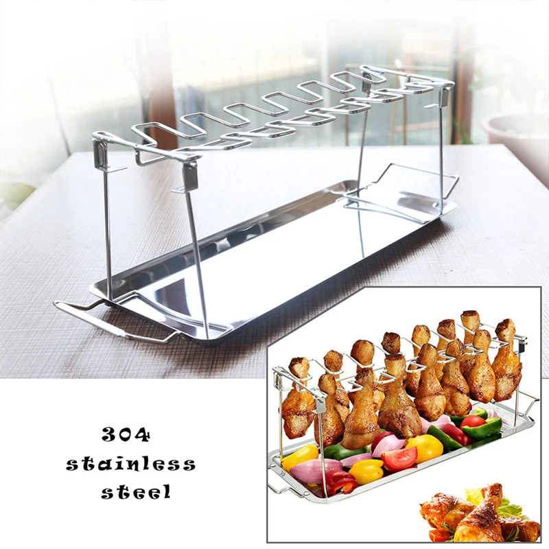 

14 Slots Stainless Steel BBQ Rack Chicken Leg Wing Grill Rack Barbecue Cooking Holder Smoker Oven Roaster Stand Kitchen Tools