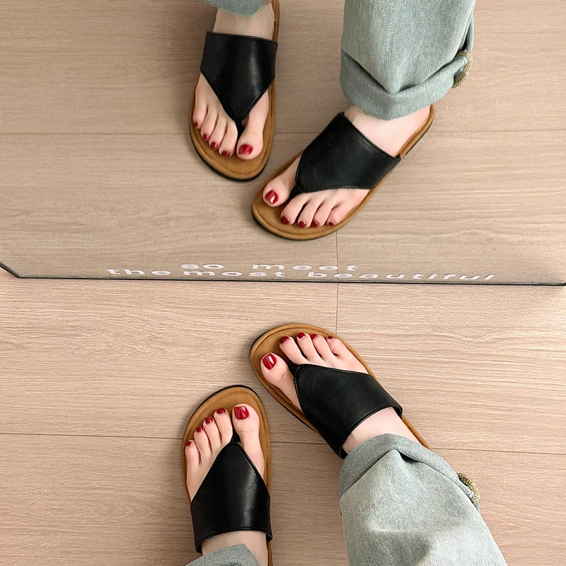 Aphixta Concise Black Flip Flop Flat With Slippers Casual Women Mulers Outside Summer Sandals Shoe Women's Flip Flops