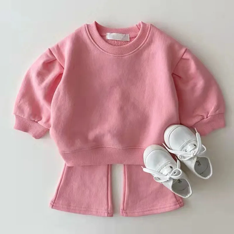 little kid suit 2022 Girls Clothes Sets Fashion Solid Sweatshirt Tops + Flare Pant Suit Newborn Toddler Girls Clothing Tracksuit Sets Streetwear children's clothing sets cheap