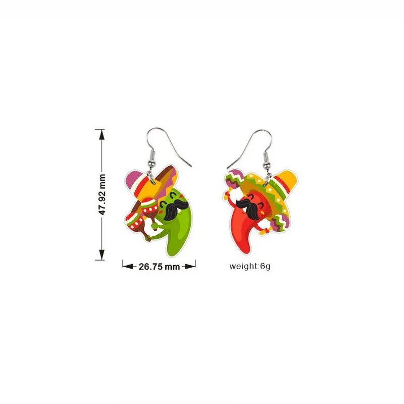 Mexican Acrylic Earring for Women Chili Racket Hat Skull Avocado Charms Drop Earrings Jewelry