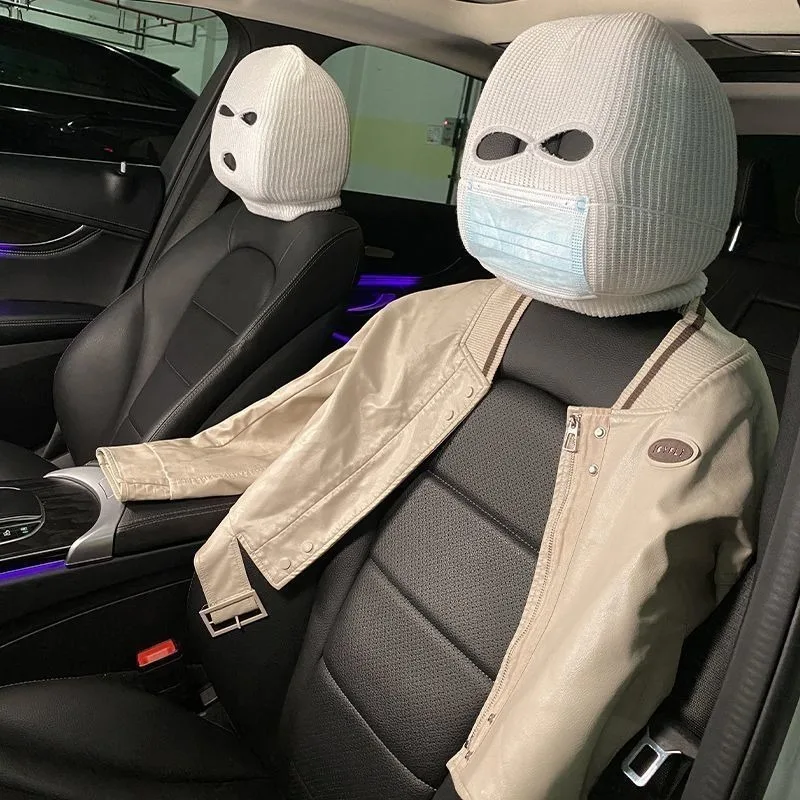 Set of Unique Black and White Car Headrest Covers – Fun and Stylish Auto Decoration
