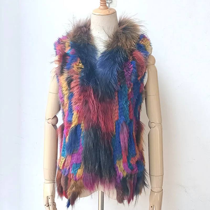 10 Colori Short Beggar Shirt Donna 2024 Real Rabbit Hair Chaleco Sin Mangas Mujer Multicolor Giacca Di Pelliccia Intrecciata A Mano Gilet Nappe