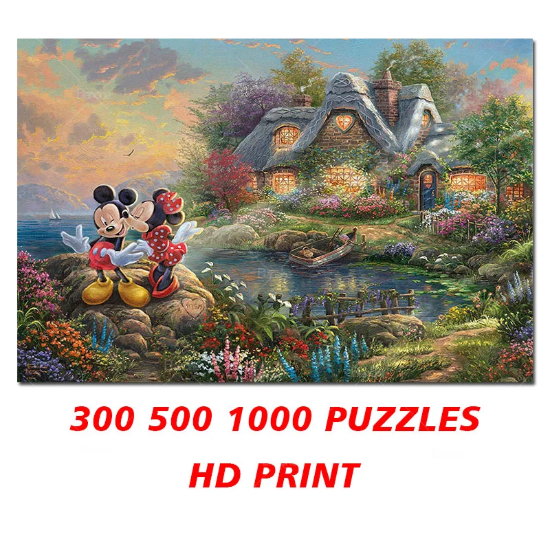 

Disney Puzzles Mickey Minnie Mouse Cabin Riverside Landscape 300 500 1000PCS Paper Jigsaw For Kids Teens Like Room Desk Ornament