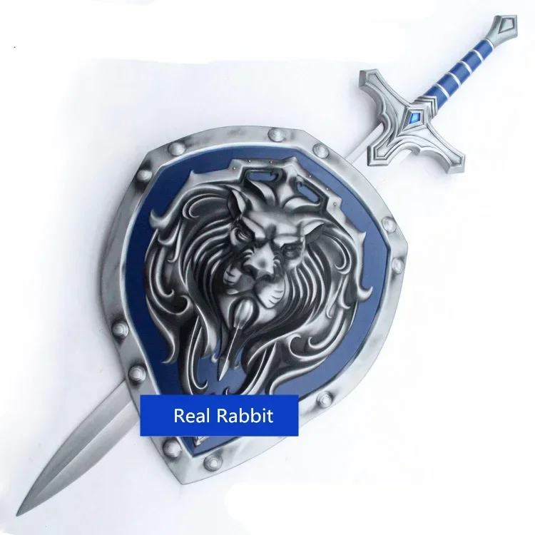 [Divertente] Metallo Fatto 1:1 Scala 108Cm Wow Stormwind Soldato Armi Leone Scudo E Spada Modello Adulto Cosplay Giocattolo Collezione Regalo