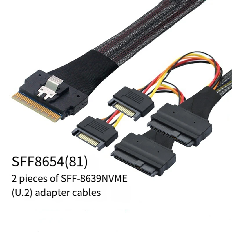 SFF8654(8i) - 2xSFF-8639 NVME U.2 케이블 NVME SFF8654 - SAS 변환 Slimesas 데이터 전송 케이블-A31R