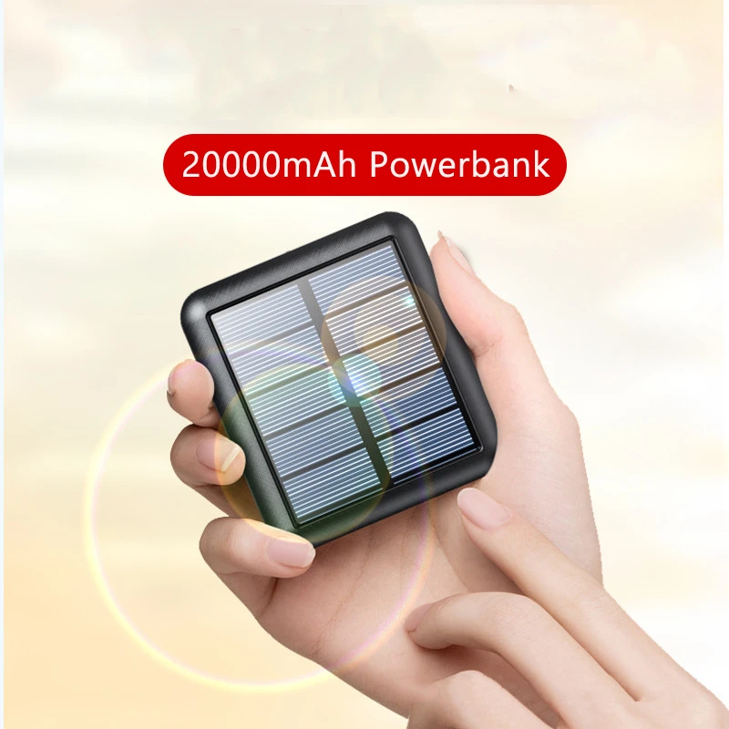 power bank 50000mah 20000mAh Mini Solar Power Bank Portable Fast Charger Built in 4 Cables Powerbank External Battery Pack Poverbank for All Phones mini power bank