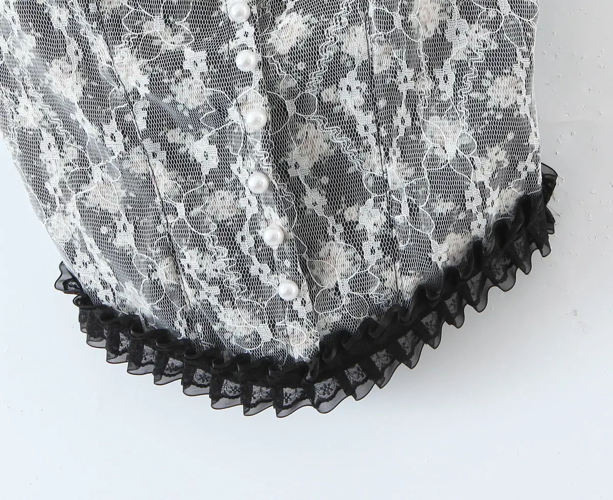 Women's Camisole Summer French Lace Floral Ruffle No Steel Ring With Chest Pad Girl Bottoming Shirt Tank Top 1PC