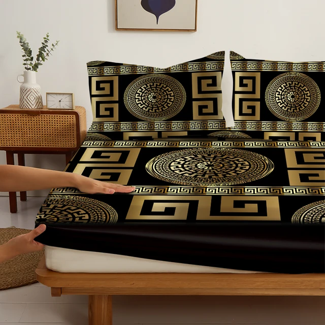 3PC European Style Disc Bed Sheet 100%Polyester 1Fitted Sheet 2Pillowcases Queen/King Size Elastic Mattress Protective Cover 3