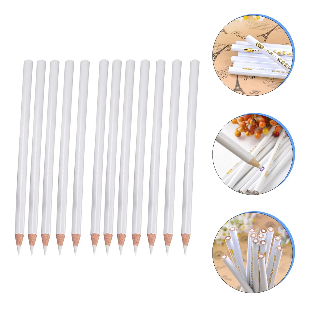 12 Pcs White Pencil Nail Diamonds Rhinestones Tools Gems Picker Point Wax Manicure Dotting Glue 6
