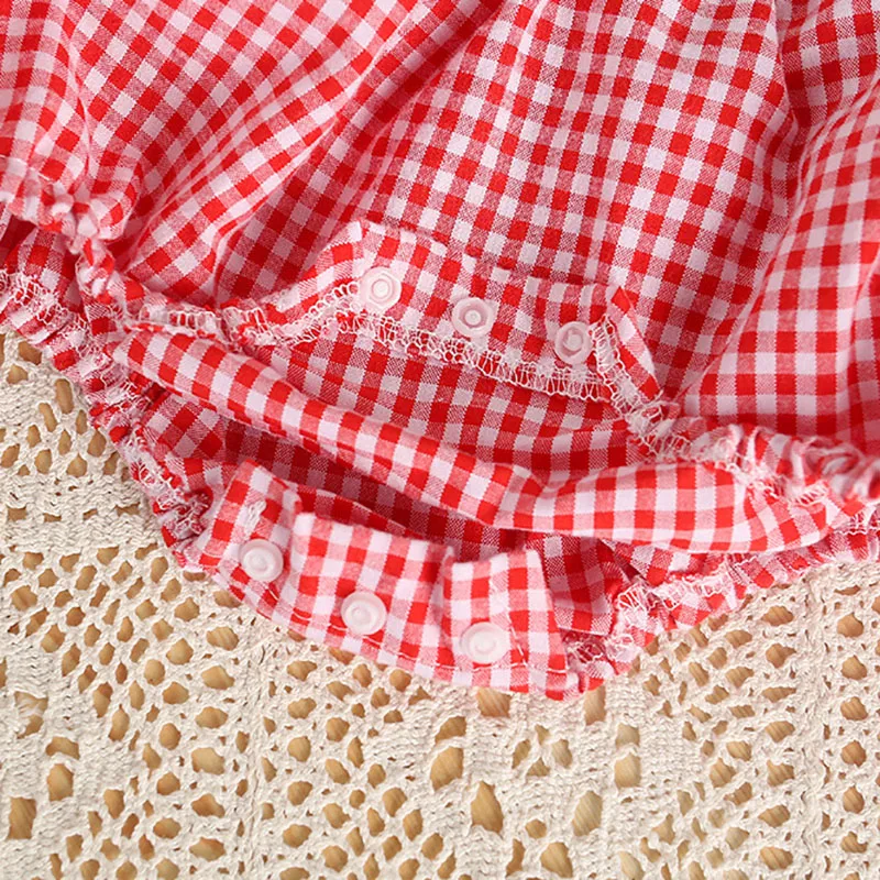 Cotton Summer Baby Girls Strawberry Plaid Bodysuits