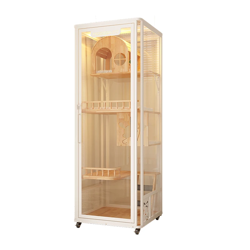 Sustainable Panoramic Pet Furniture Cat Tower Hotel Large Cat Cage Enclosure Cabinet Luxury Indoor Wooden Pet House Villa