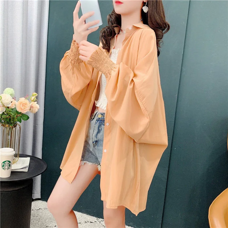 2023 Spring and Summer Korean Edition Loose and Casual Versatile Thin Western Design Feel Sunscreen Long Women's Oversize Shirt