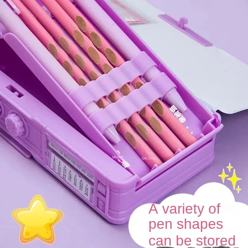 Girls Password Lock High-tech Pencil Case Multifunctional Stationery Intelligent Mechanism Double-layer Primary School Students pencil cases,stationery box