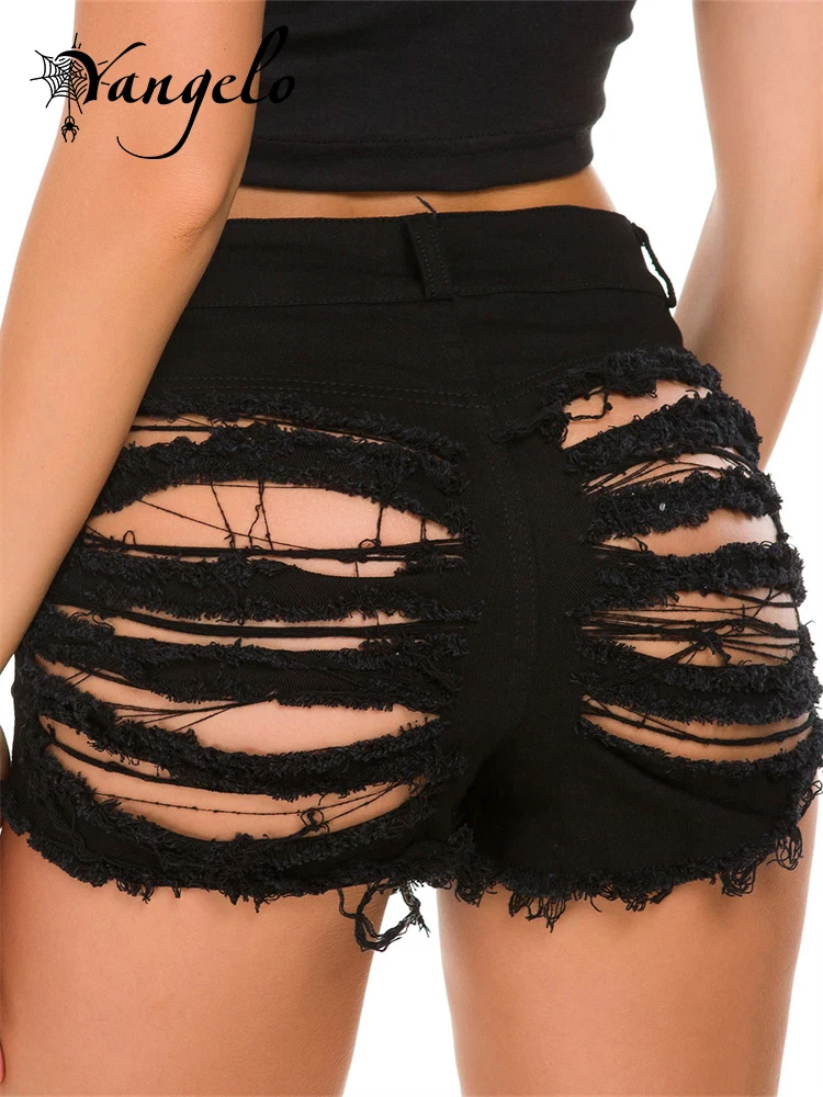 

Yangelo Gothic Mall Street Style Sexy Denim Shorts Y2K High Waist Hole Shorts Women's Nightclub Party Alt Clothes