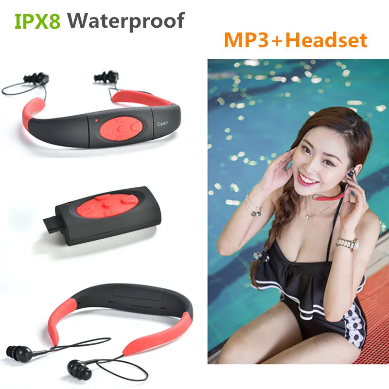 Neckband Underwater Motion Headset MP3 Music Player IPX8 Waterproof 8GB  Stereo Audio Headphone with  for Diving Swimming Pool
