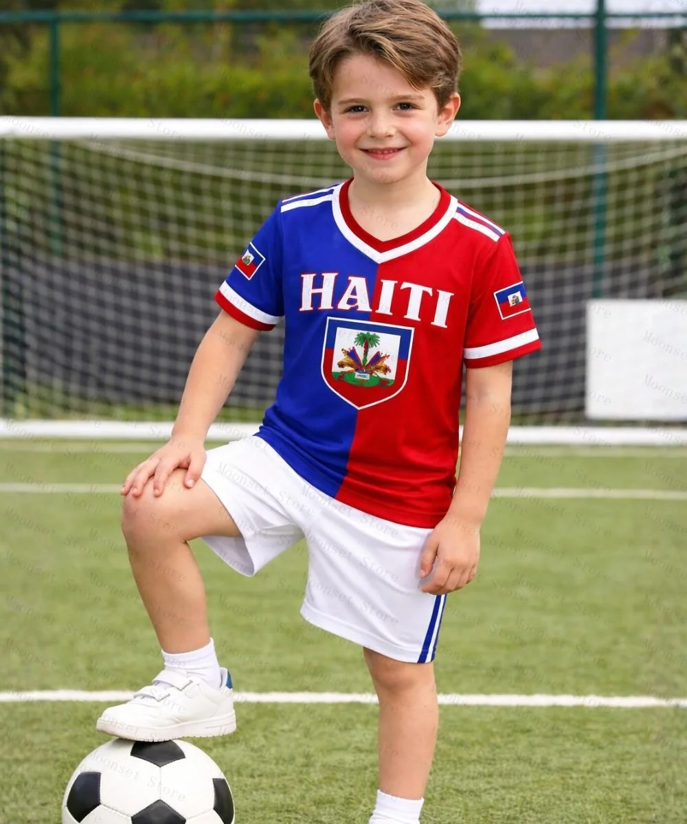 여름 아이티 키즈 축구 티셔츠 속건성 반팔 풋볼 탑 국기 스포츠 셔츠 남성용 여성용 티셔츠