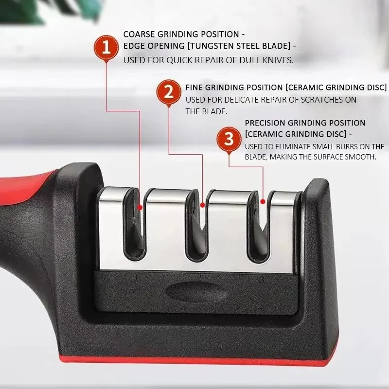 Multi-Functional Handheld Knife Sharpener with Black Sharpening Stone