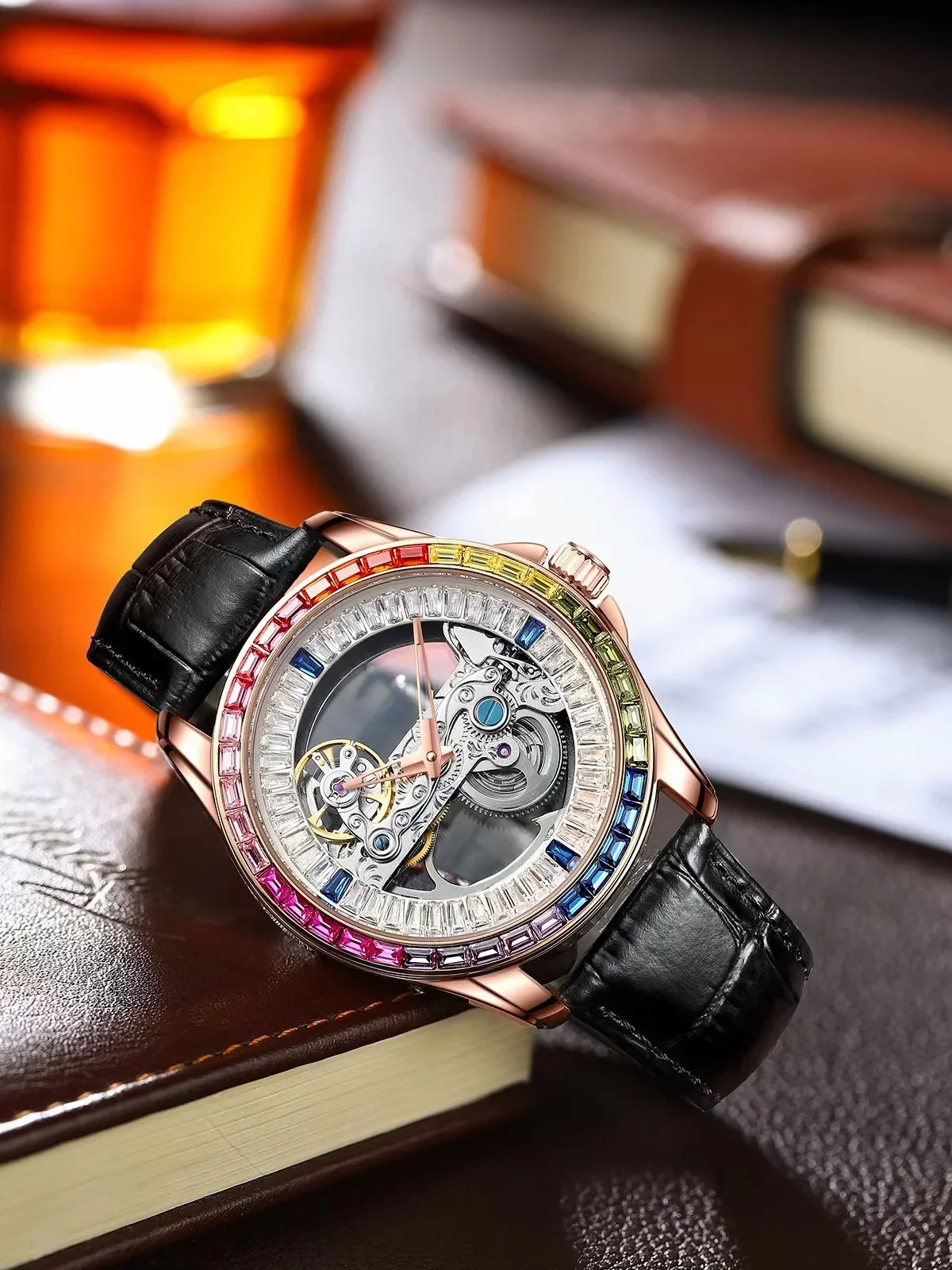 AILANG Herrenuhr, doppelt hohle, automatische mechanische Uhr, luxuriöse Business-Leuchtarmbanduhr, automatische mechanische Uhr für Herren – Detail 3