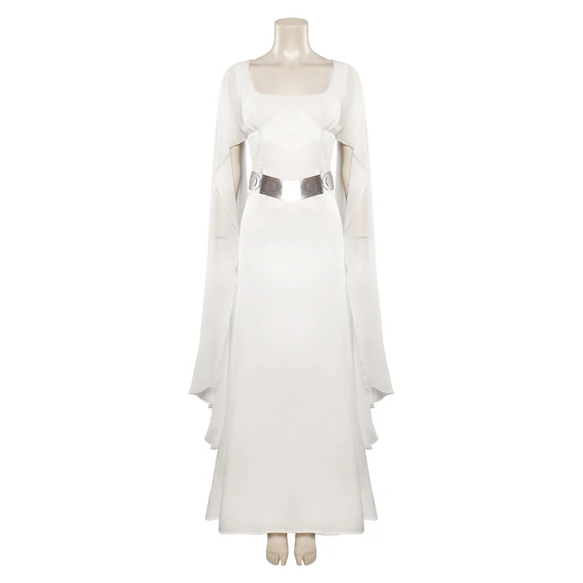 YANVS Prinses Leia kostuum dames witte jurk lange cosplay prinses Leia jurk voor Halloween outfit