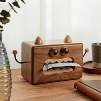 Wooden Tissue Box，Holdercute Little Monster Tissue Case Holder,Napkin Storage Holder,Nordic Home Living Room Desktop Decor Gifts 2