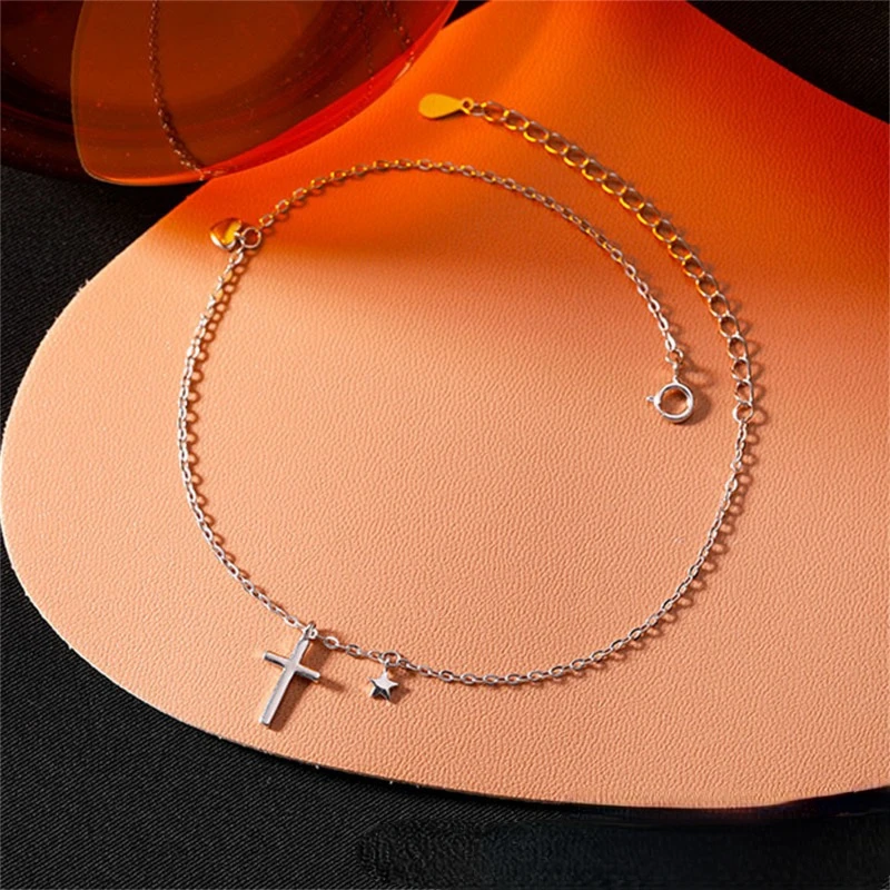 Monkton 925 Sterling Silver Summer Cross Infinite Drop Design Feet Chain Anklets Women ankle bracelet Simple Jewelry anklet bracelets silver anklets ankle chain