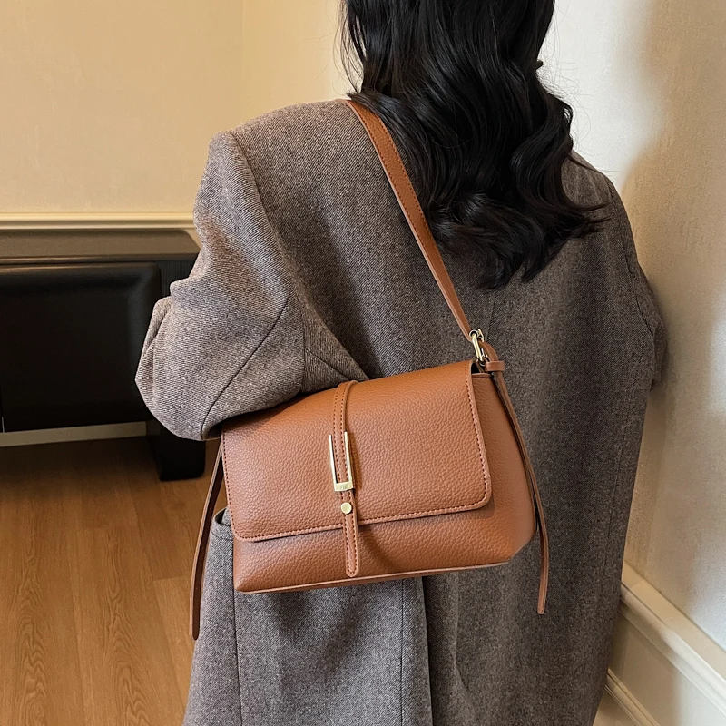 Umschlag Tasche Frauen Mode Unterarm Handtasche Solide Pu Leder Schulter Messenger Tasche Damen Elegante Achselhöhle Geldbörse Einfache Flap Bag – Detail 5