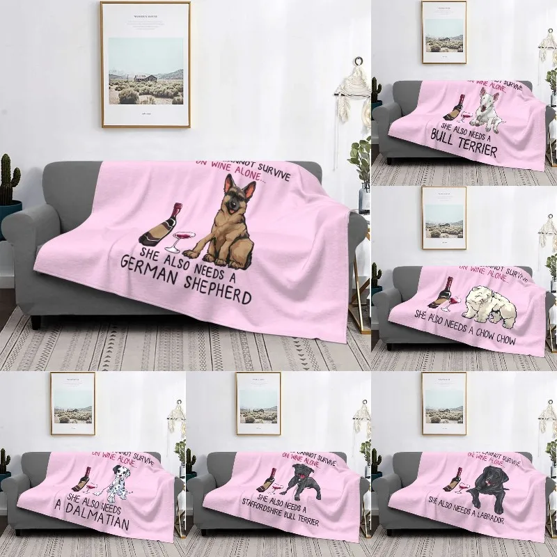 

German Shepherd And Wine Funny Dog Blanket Warm Fleece Soft Flannel Pet Puppy Lover Throw Blankets for Bedding Couch Car Autumn