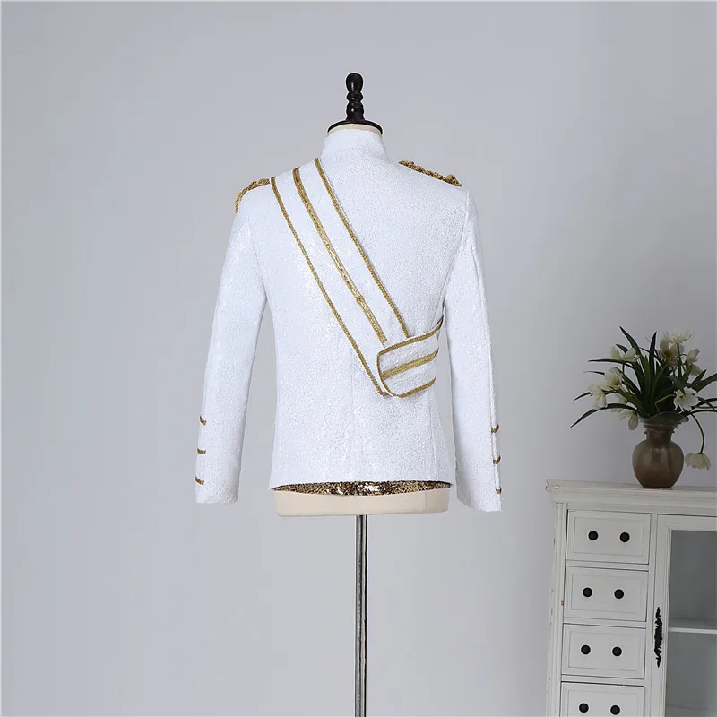 Modern Michael Jackson Sequined Performance Outfit New Men's Banquet Guest Band Rock Singer Costume Stand Up Collar Jacket