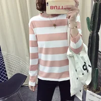 Trendy Hong Kong Style Loose Fit Striped Base Layer Top Women's Long Sleeve T-Shirt Ultra Hot Fashion Overwhelming Decoration