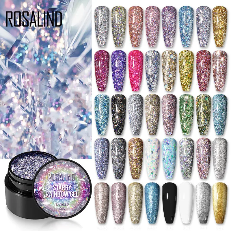 Rosalind Smalto Per Unghie Gel Vernice Semipermanente Vernice Glitter Uv Gel Lucido Base Coat Tips Poly Kit Per Decorazioni Per Unghie