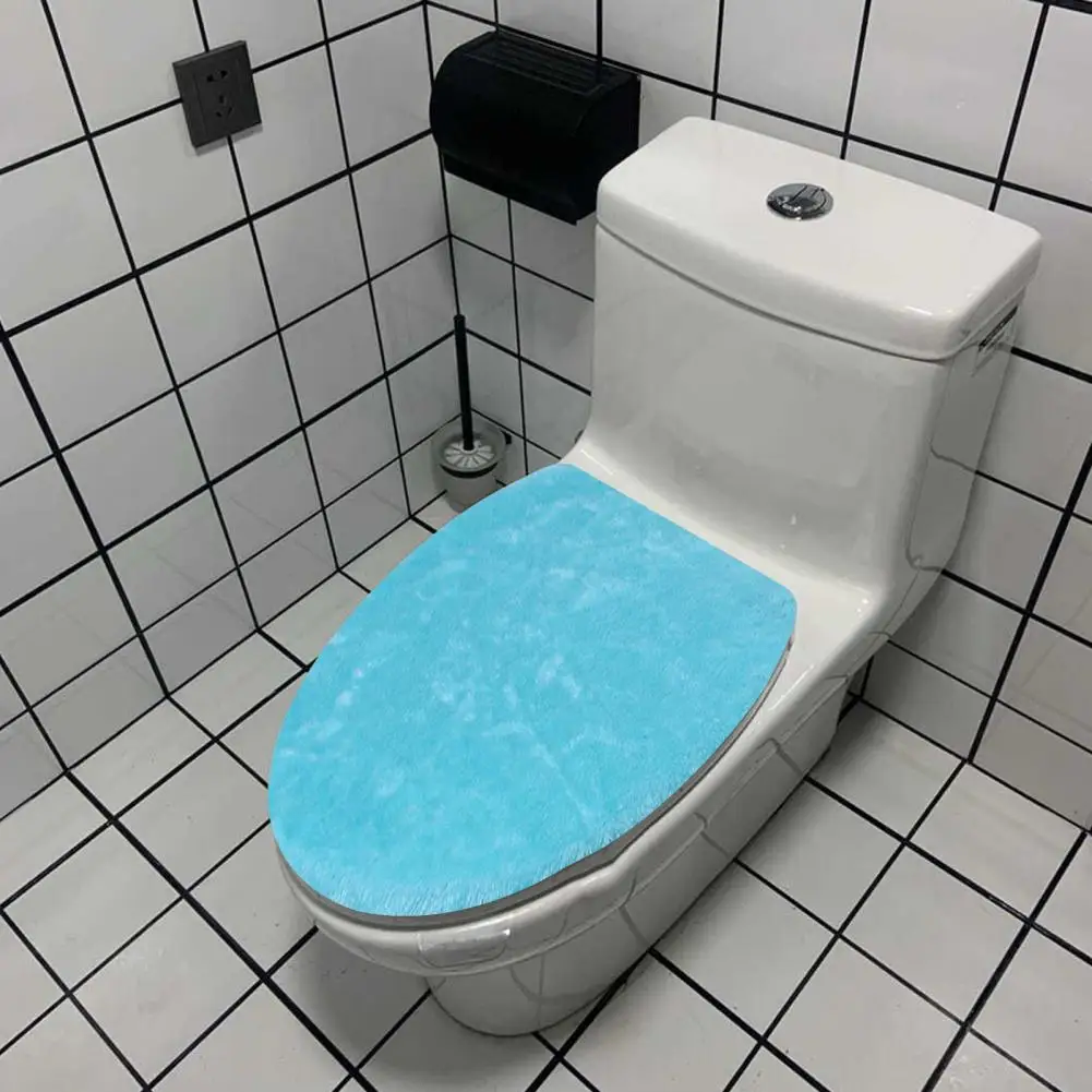 Durable Toilet Cover Luxurious Solid Color Toilet Lid Cover Set Plush Elastic Band Non-slip Material Washable Bathroom Accessory
