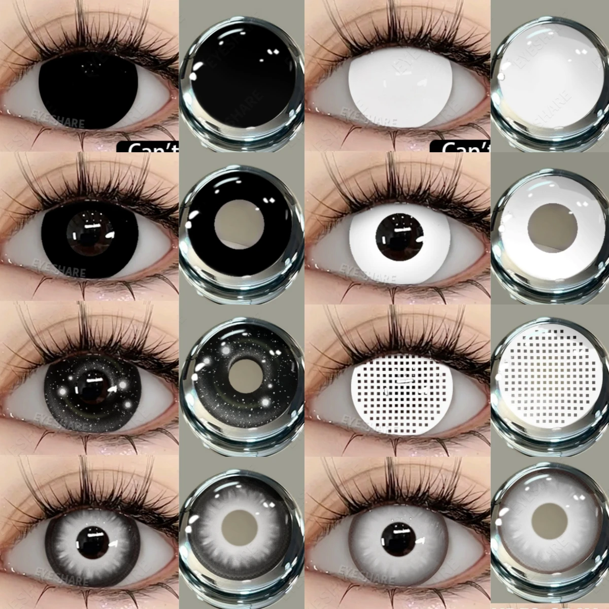 AMARA 2pcs Crazy Anime Black and White Cosplay Contact Lenses