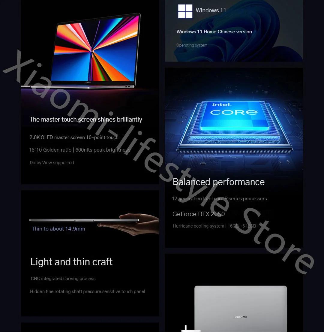 Xiaomi Mi Book 14 2022 Laptop with Intel Core i7-1260P/i5-1240P, RTX2050/MX550/Iris Xe Graphics, 14