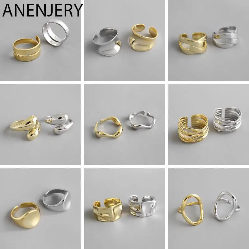 Minimalist Gold Silver Geometric Finger Rings for Women Men Silver Color French Female Rings Jewelry ANENJERY silver rings silver ring gold plated rings gold plated silver ring gold rings