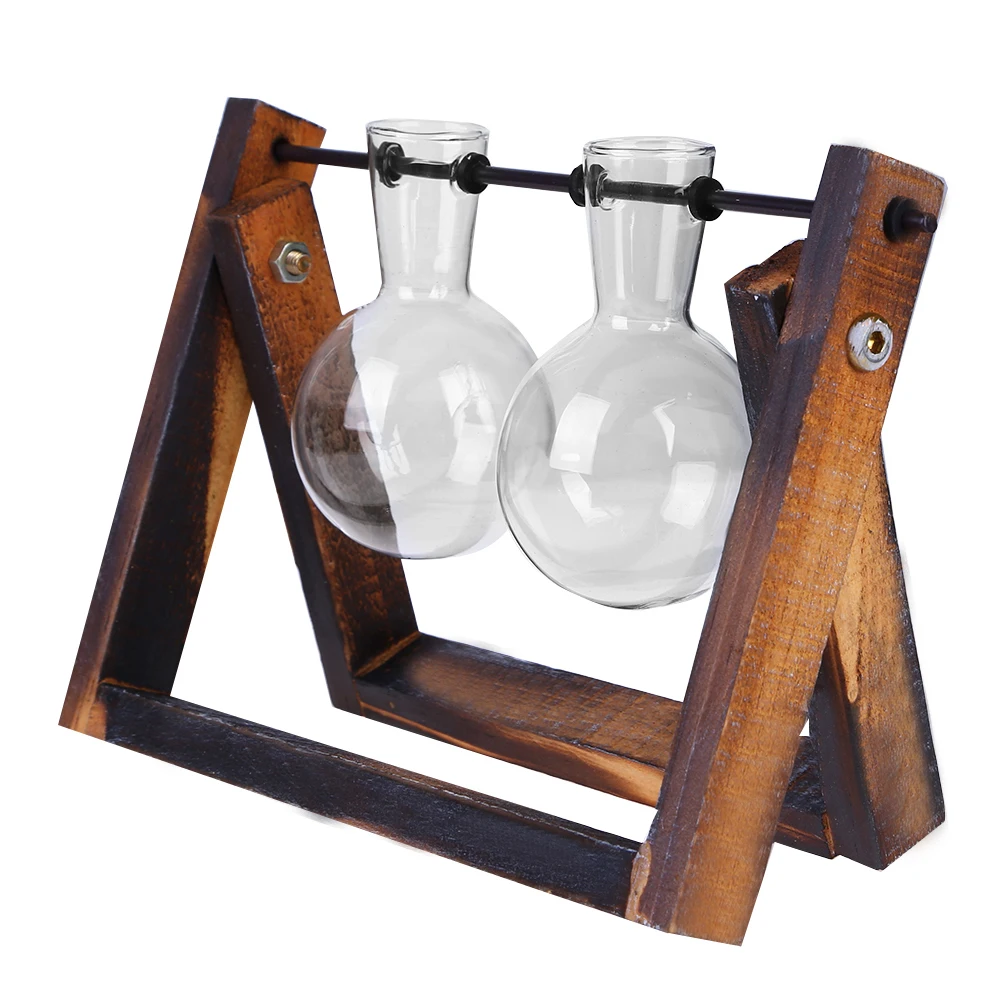 Glass Transparent Plant Bonsai Swing Bottle Vase Wooden Frame Birthday Gift Yard Pot Garden Desktop Landscape Supplies 6