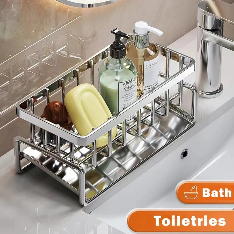 Sink Cleaning Tools Storage Rack Kitchen Multifunctional Stainless Steel Drain Rack for Sponge Cleanser Organizer Rag Hanger 2