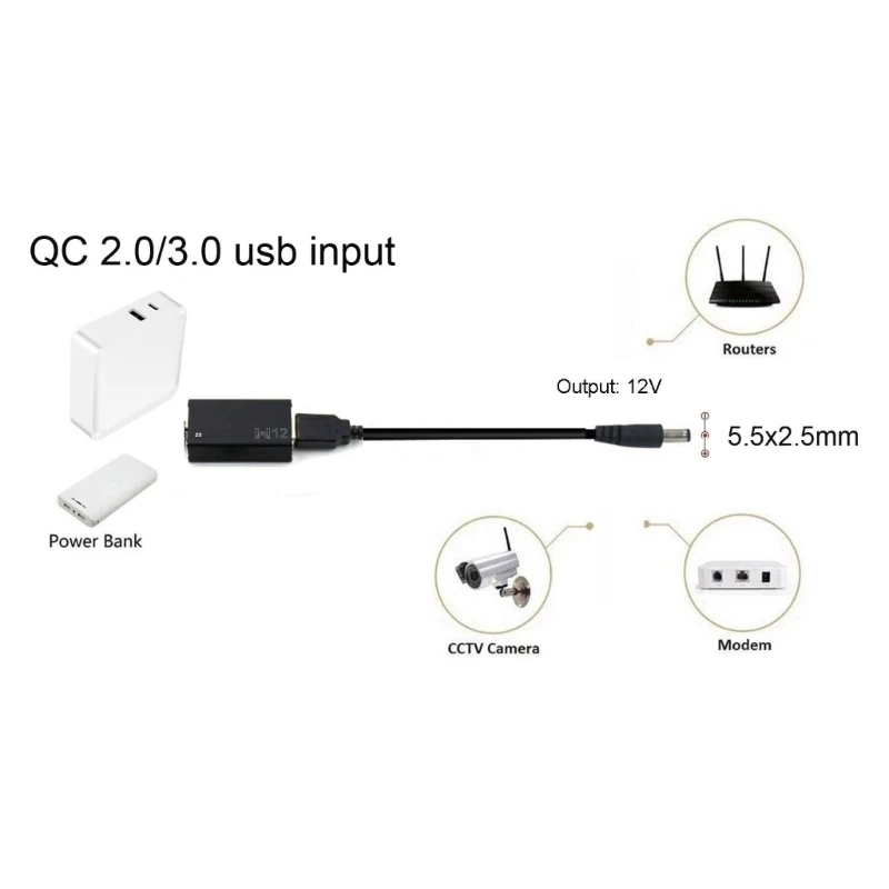 USB-A QC3.0 PD-12V 9V   ڵ DC5.5x2.5mm   ̺