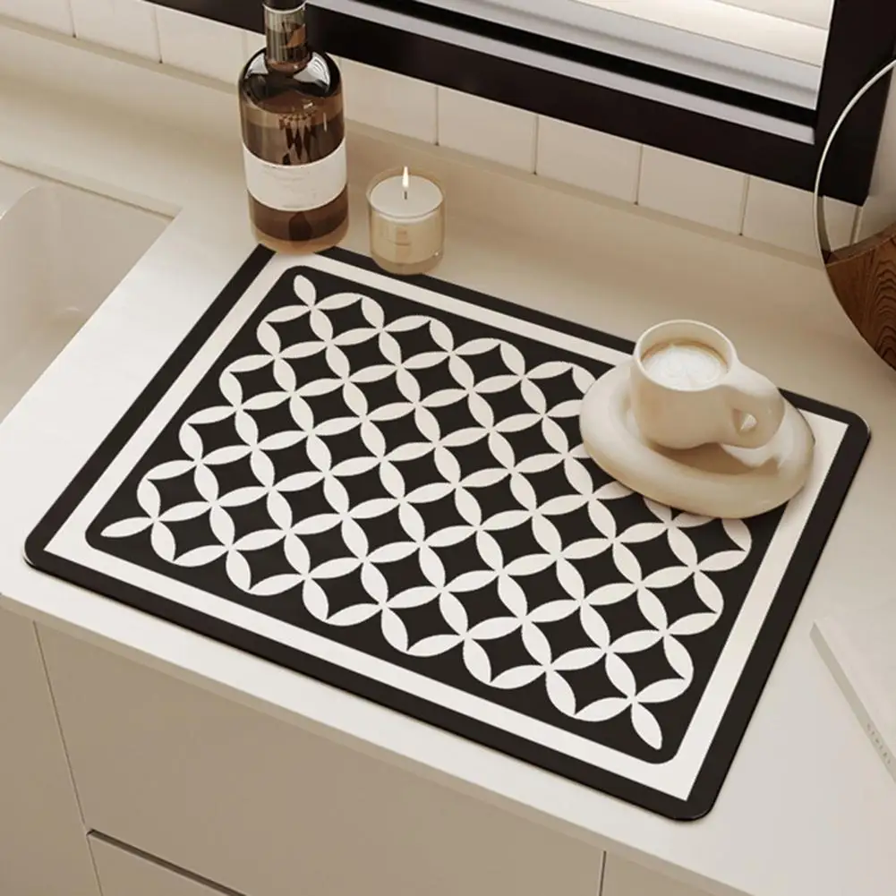 

Space-saving Countertop Mat Kitchen Draining Mat Geometric Kitchen Countertop Drying Mat Super Absorbent Anti-slip for Dishware